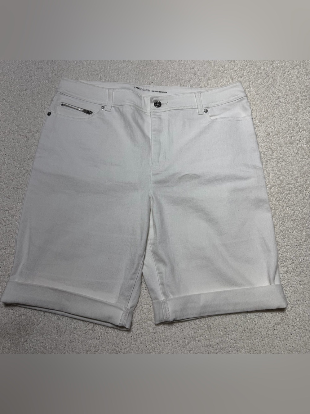 INC Denim White Bermuda Shorts Mid Rise Size 14 Summer Casual